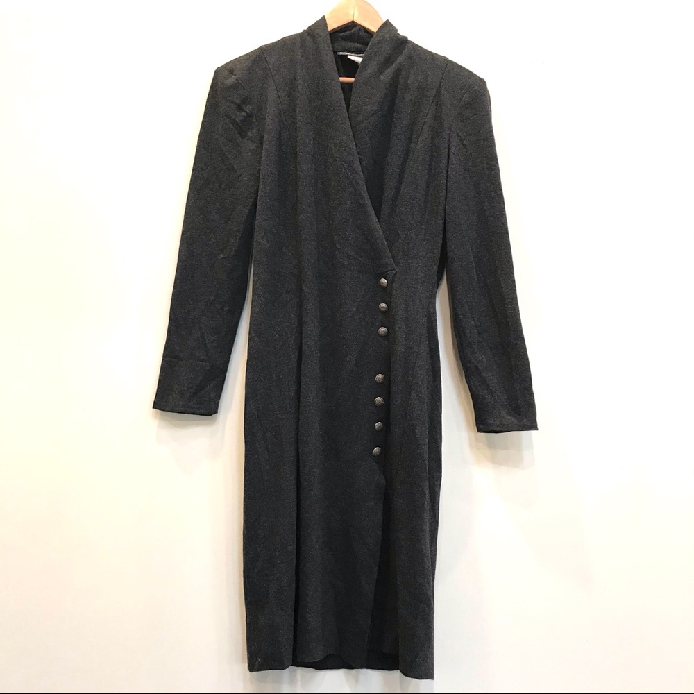 Vintage 80’s All That Jazz Slate Grey Long Sleeve MIDI Dress